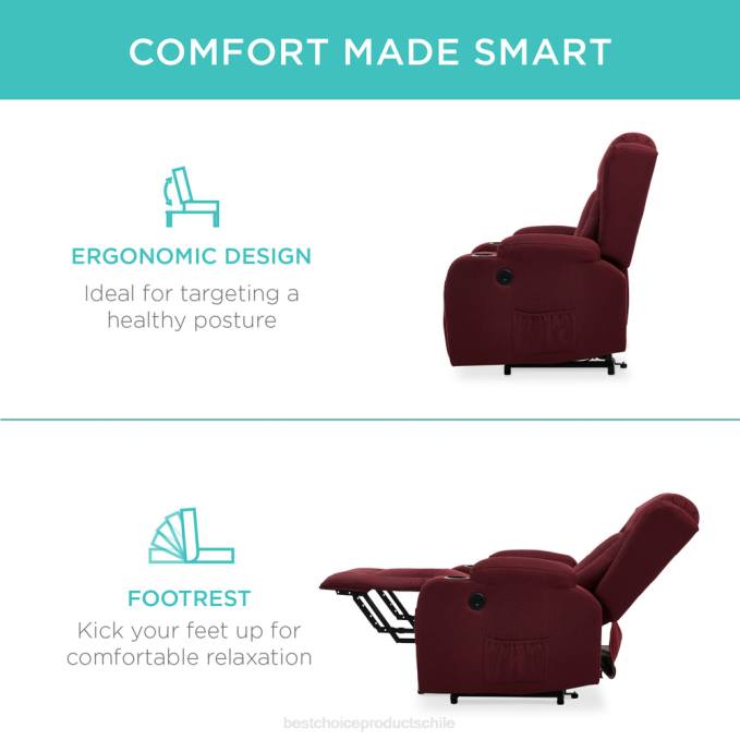 accesorio Best Choice Products Sillón de masaje reclinable con elevador eléctrico con calefacción, puerto USB y portavasos borgoña08BN339