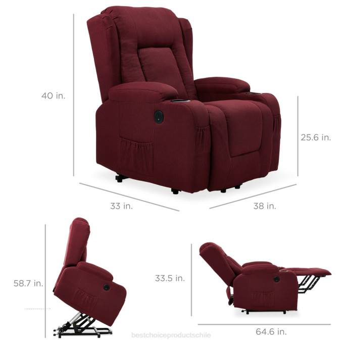 accesorio Best Choice Products Sillón de masaje reclinable con elevador eléctrico con calefacción, puerto USB y portavasos borgoña08BN339