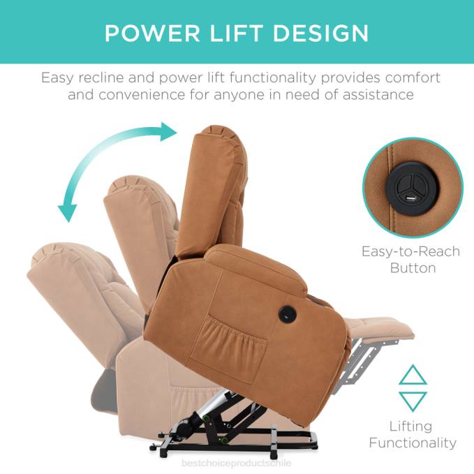 accesorio Best Choice Products Sillón de masaje reclinable con elevador eléctrico con calefacción, puerto USB y portavasos coñac08BN622