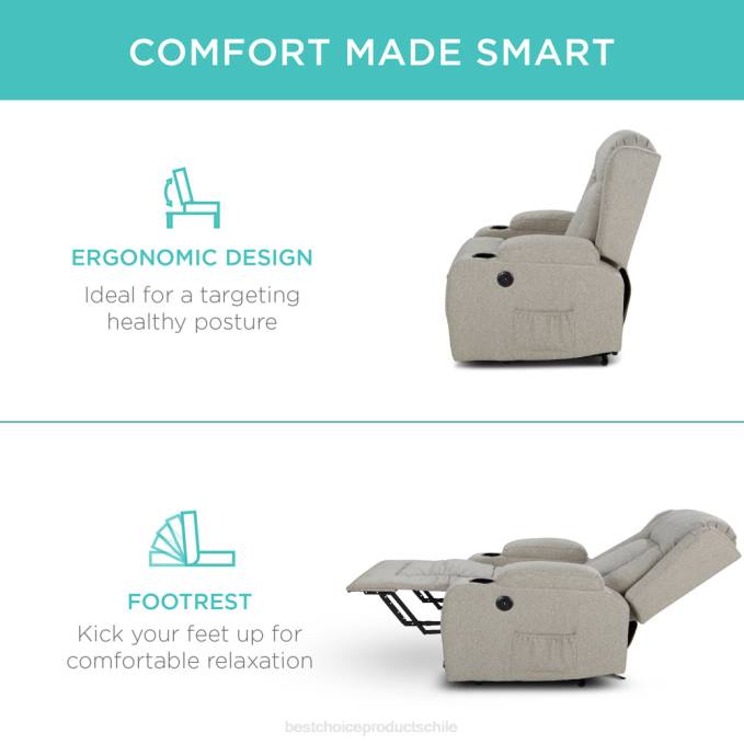 accesorio Best Choice Products Sillón de masaje reclinable con elevador eléctrico con calefacción, puerto USB y portavasos gris08BN336