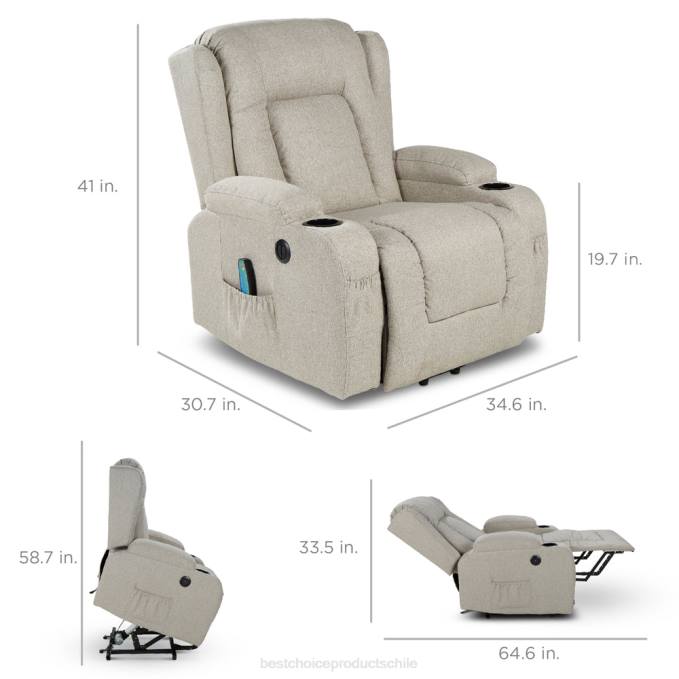 accesorio Best Choice Products Sillón de masaje reclinable con elevador eléctrico con calefacción, puerto USB y portavasos gris08BN336