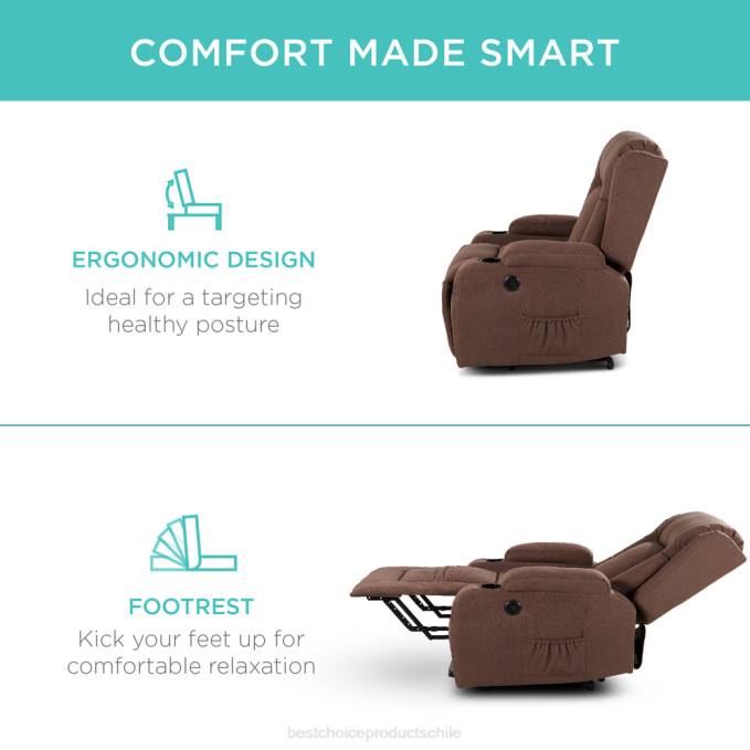 accesorio Best Choice Products Sillón de masaje reclinable con elevador eléctrico con calefacción, puerto USB y portavasos marrón08BN337