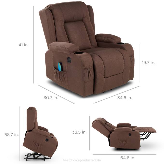 accesorio Best Choice Products Sillón de masaje reclinable con elevador eléctrico con calefacción, puerto USB y portavasos marrón08BN337