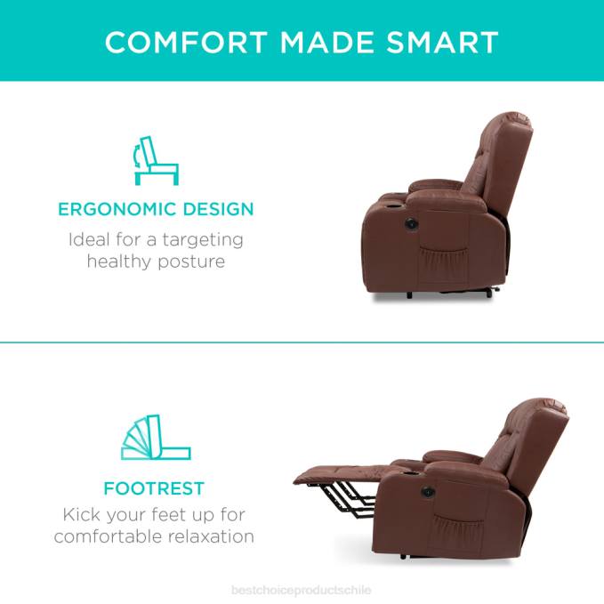 accesorio Best Choice Products Sillón de masaje reclinable con elevador eléctrico con calefacción, puerto USB y portavasos marrón08BN621