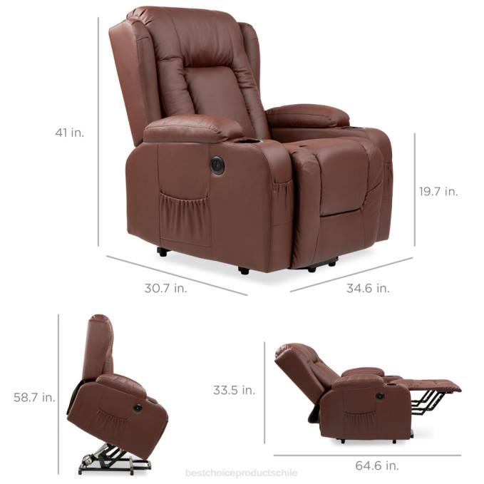 accesorio Best Choice Products Sillón de masaje reclinable con elevador eléctrico con calefacción, puerto USB y portavasos marrón08BN621