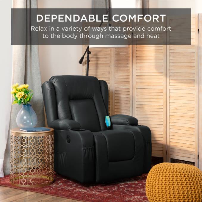 accesorio Best Choice Products Sillón de masaje reclinable con elevador eléctrico con calefacción, puerto USB y portavasos negro08BN620