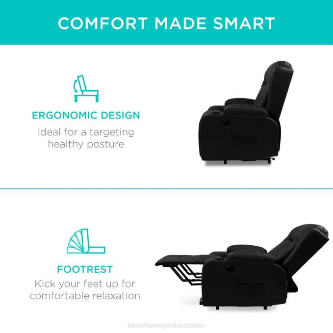 accesorio Best Choice Products Sillón de masaje reclinable con elevador eléctrico con calefacción, puerto USB y portavasos negro08BN620