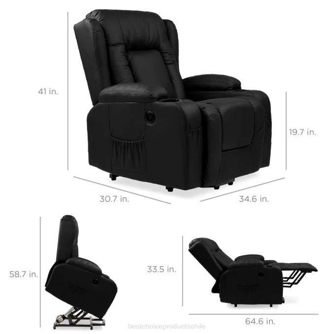 accesorio Best Choice Products Sillón de masaje reclinable con elevador eléctrico con calefacción, puerto USB y portavasos negro08BN620