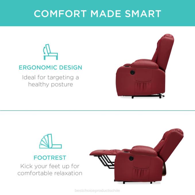 accesorio Best Choice Products Sillón de masaje reclinable con elevador eléctrico con calefacción, puerto USB y portavasos rojo08BN624