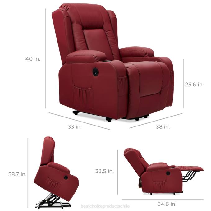 accesorio Best Choice Products Sillón de masaje reclinable con elevador eléctrico con calefacción, puerto USB y portavasos rojo08BN624