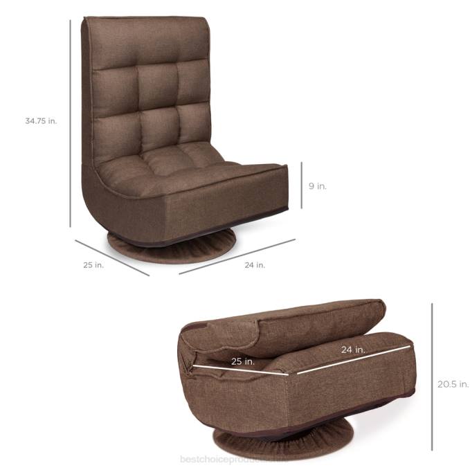 accesorio Best Choice Products Silla de juego de piso plegable con giro de 360 ​​grados y 4 posiciones ajustables café08BN1210