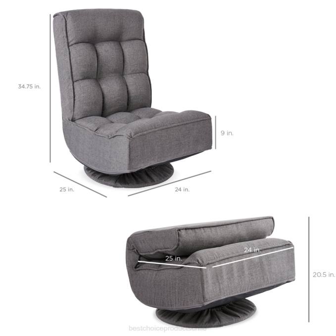 accesorio Best Choice Products Silla de juego de piso plegable con giro de 360 ​​grados y 4 posiciones ajustables gris oscuro08BN1212