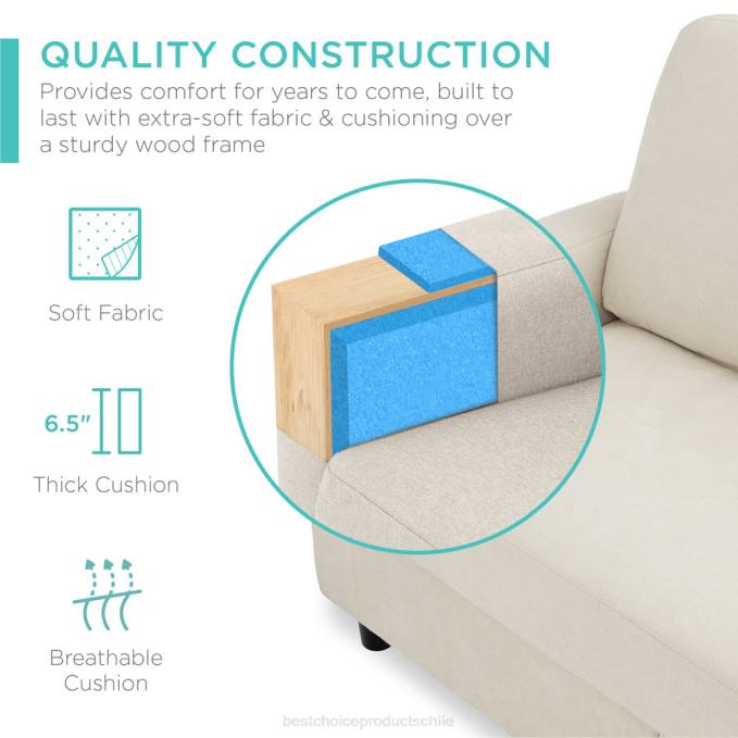accesorio Best Choice Products Sofá seccional tapizado con chaise lounge, banco otomano reversible Marfil08BN588