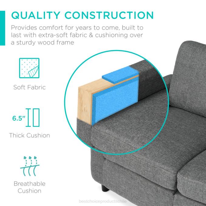 accesorio Best Choice Products Sofá seccional tapizado con chaise lounge, banco otomano reversible gris08BN584