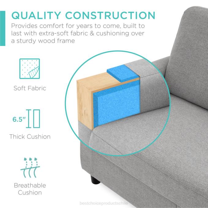 accesorio Best Choice Products Sofá seccional tapizado con chaise lounge, banco otomano reversible gris claro08BN585