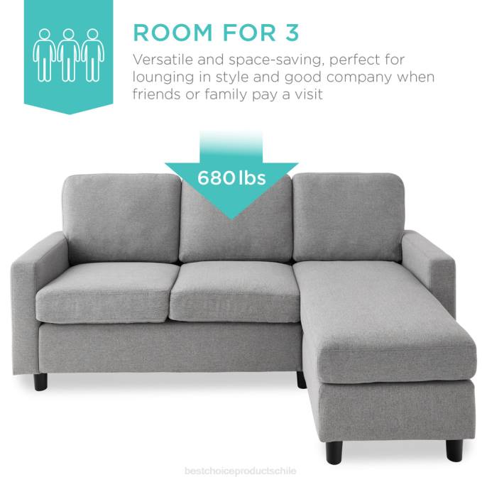 accesorio Best Choice Products Sofá seccional tapizado con chaise lounge, banco otomano reversible gris claro08BN585