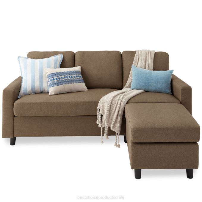 accesorio Best Choice Products Sofá seccional tapizado con chaise lounge, banco otomano reversible marrón08BN587