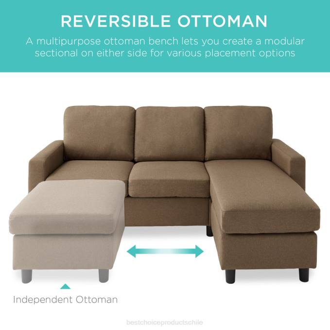 accesorio Best Choice Products Sofá seccional tapizado con chaise lounge, banco otomano reversible marrón08BN587