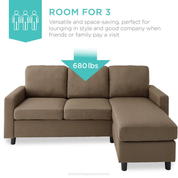 accesorio Best Choice Products Sofá seccional tapizado con chaise lounge, banco otomano reversible marrón08BN587