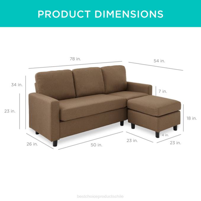 accesorio Best Choice Products Sofá seccional tapizado con chaise lounge, banco otomano reversible marrón08BN587