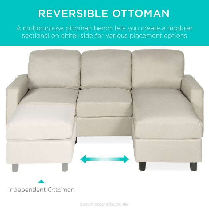 accesorio Best Choice Products Sofá seccional tapizado con chaise lounge, banco otomano reversible natural08BN583