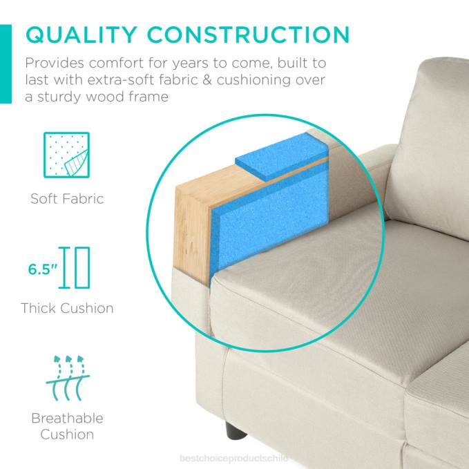 accesorio Best Choice Products Sofá seccional tapizado con chaise lounge, banco otomano reversible natural08BN583