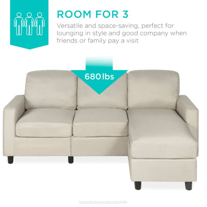 accesorio Best Choice Products Sofá seccional tapizado con chaise lounge, banco otomano reversible natural08BN583