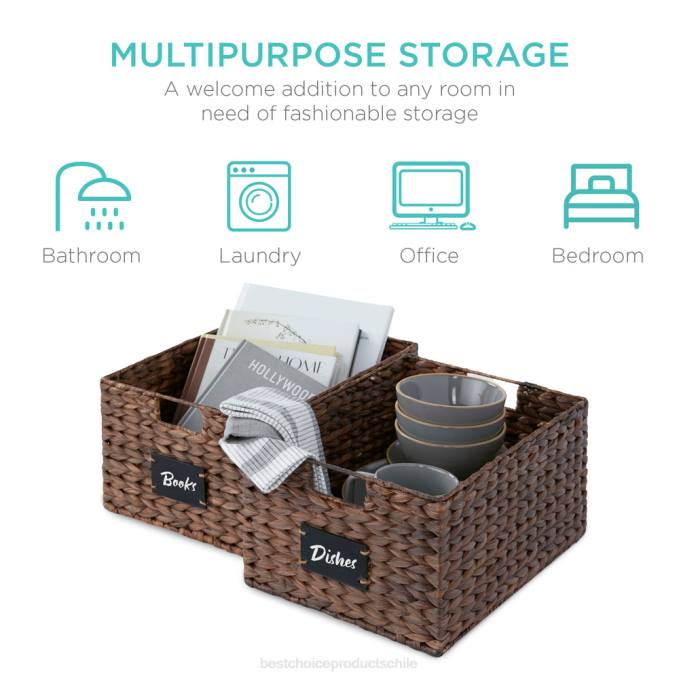 accesorio Best Choice Products juego de 2 cestas de despensa de jacinto de agua con pizarra y marcador marrón08BN641