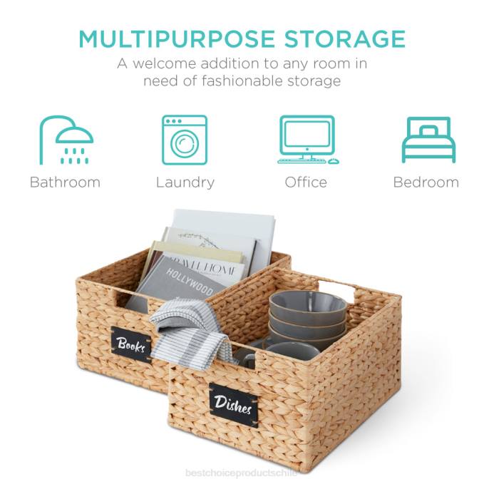 accesorio Best Choice Products juego de 2 cestas de despensa de jacinto de agua con pizarra y marcador natural08BN640