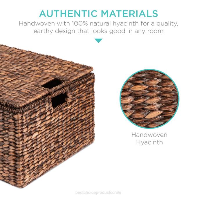 accesorio Best Choice Products juego de 3 cestas de almacenamiento grandes de jacinto con asas y tapa marrón08BN728