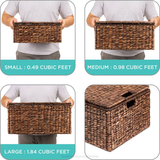 accesorio Best Choice Products juego de 3 cestas de almacenamiento grandes de jacinto con asas y tapa marrón08BN728