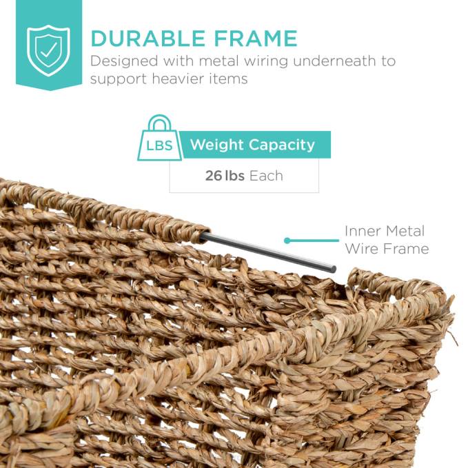accesorio Best Choice Products juego de 4 cestas de almacenamiento de junco marino, organizador de ropa con asas insertadas natural08BN729