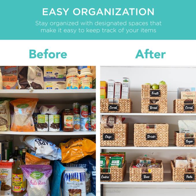 accesorio Best Choice Products juego de 4 cestas de despensa de jacinto de agua con pizarra y marcador de tiza natural08BN389