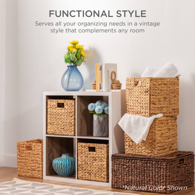 accesorio Best Choice Products juego de 5 cestas de almacenamiento plegables de jacinto con inserciones gris08BN683