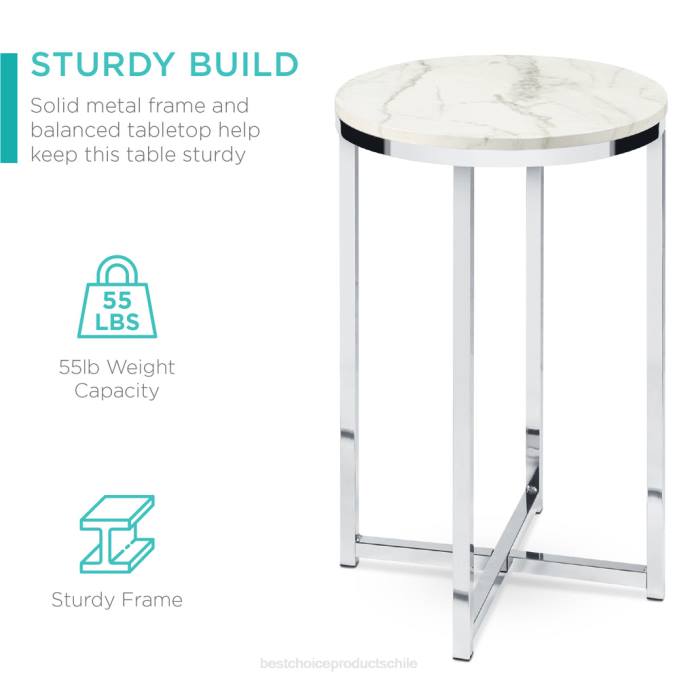 accesorio Best Choice Products mesa auxiliar de café redonda con tapa de mármol sintético y estructura de metal blanco/cromo08BN1247