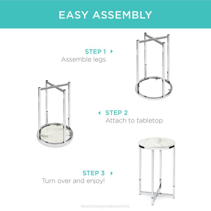 accesorio Best Choice Products mesa auxiliar de café redonda con tapa de mármol sintético y estructura de metal blanco/cromo08BN1247