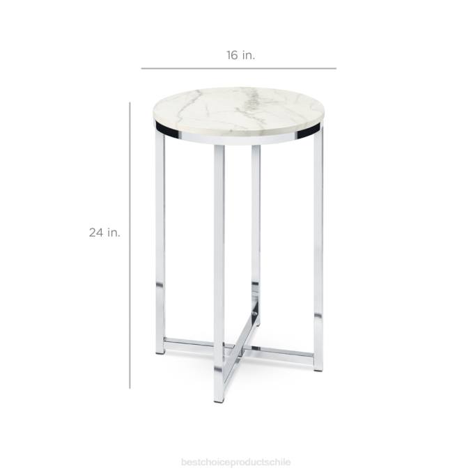 accesorio Best Choice Products mesa auxiliar de café redonda con tapa de mármol sintético y estructura de metal blanco/cromo08BN1247