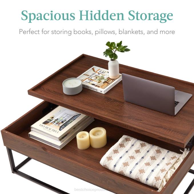 accesorio Best Choice Products mesa de centro elevable con borde de bandeja, acabado de madera veteada marrón08BN656
