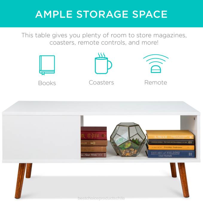 accesorio Best Choice Products mesa de centro moderna de madera de mediados de siglo con estante de almacenamiento abierto blanco08BN370
