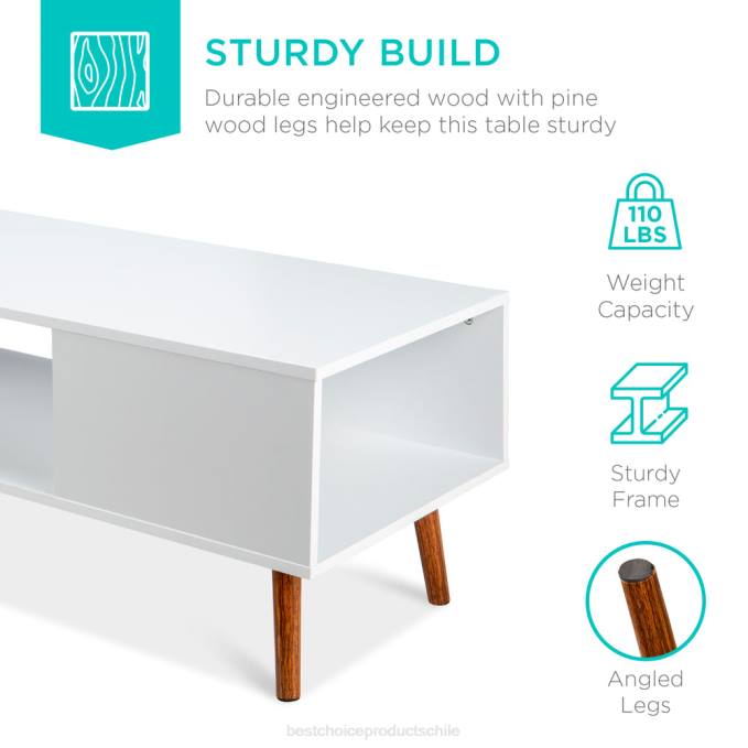 accesorio Best Choice Products mesa de centro moderna de madera de mediados de siglo con estante de almacenamiento abierto blanco08BN370