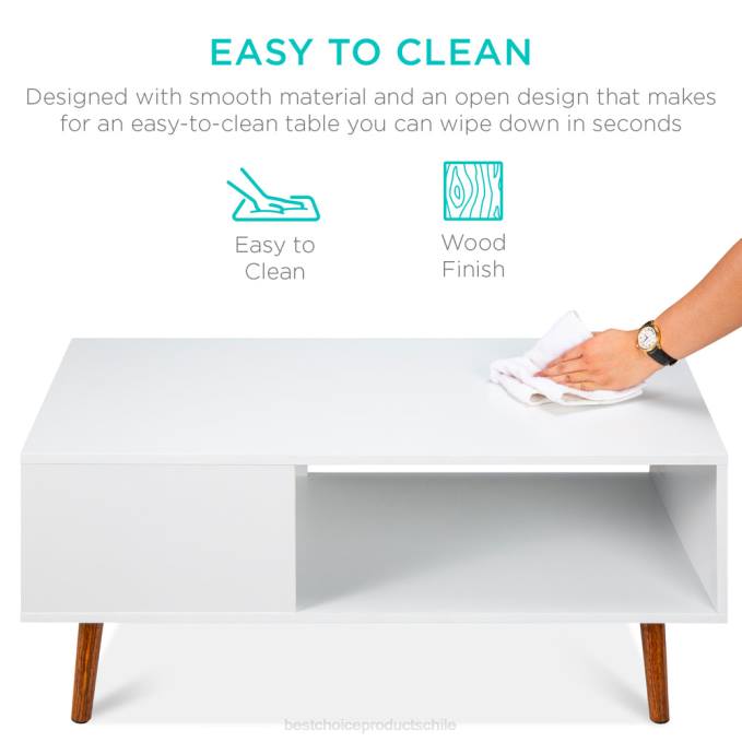 accesorio Best Choice Products mesa de centro moderna de madera de mediados de siglo con estante de almacenamiento abierto blanco08BN370