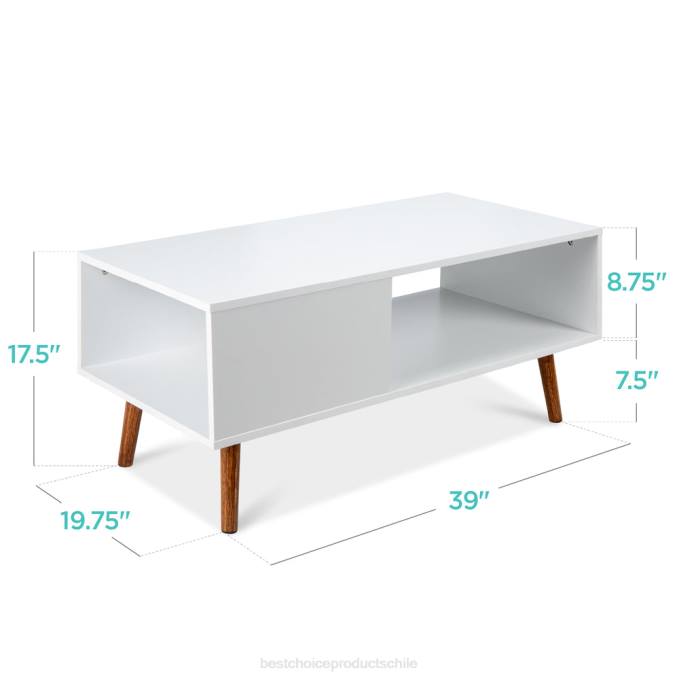 accesorio Best Choice Products mesa de centro moderna de madera de mediados de siglo con estante de almacenamiento abierto blanco08BN370