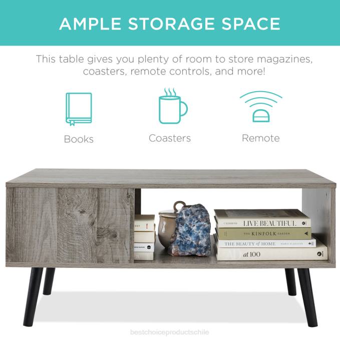 accesorio Best Choice Products mesa de centro moderna de madera de mediados de siglo con estante de almacenamiento abierto gris08BN374