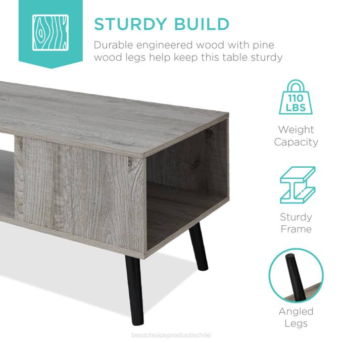 accesorio Best Choice Products mesa de centro moderna de madera de mediados de siglo con estante de almacenamiento abierto gris08BN374