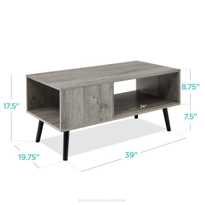 accesorio Best Choice Products mesa de centro moderna de madera de mediados de siglo con estante de almacenamiento abierto gris08BN374