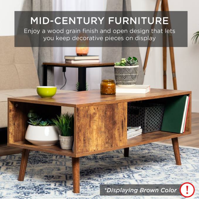 accesorio Best Choice Products mesa de centro moderna de madera de mediados de siglo con estante de almacenamiento abierto negro08BN371