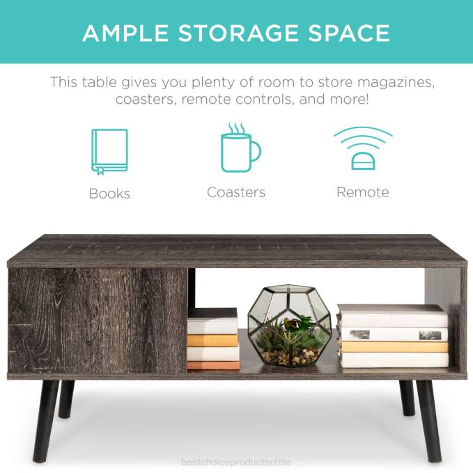 accesorio Best Choice Products mesa de centro moderna de madera de mediados de siglo con estante de almacenamiento abierto negro08BN371