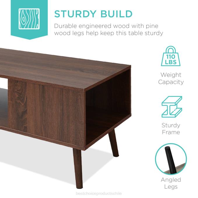 accesorio Best Choice Products mesa de centro moderna de madera de mediados de siglo con estante de almacenamiento abierto nuez08BN373
