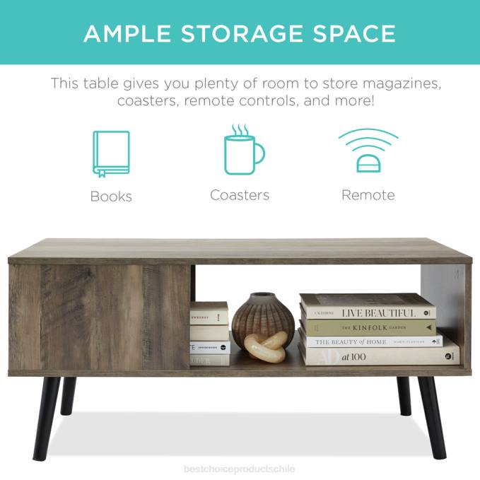 accesorio Best Choice Products mesa de centro moderna de madera de mediados de siglo con estante de almacenamiento abierto roble gris08BN372
