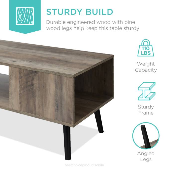 accesorio Best Choice Products mesa de centro moderna de madera de mediados de siglo con estante de almacenamiento abierto roble gris08BN372